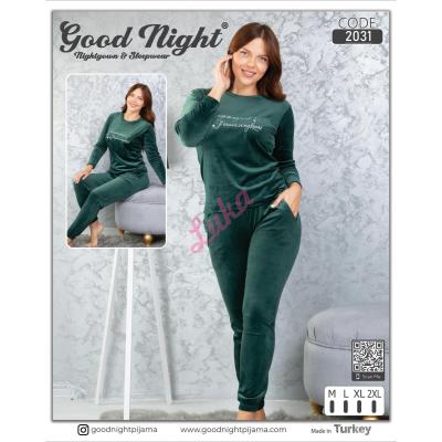 Women's welur turkish pajama Good Night 2031