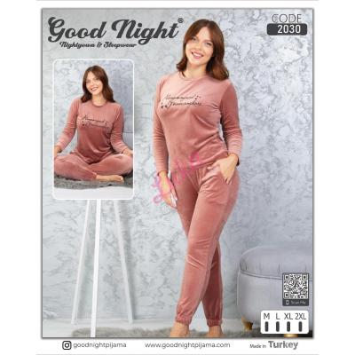 Women's welur turkish pajama Good Night 2030