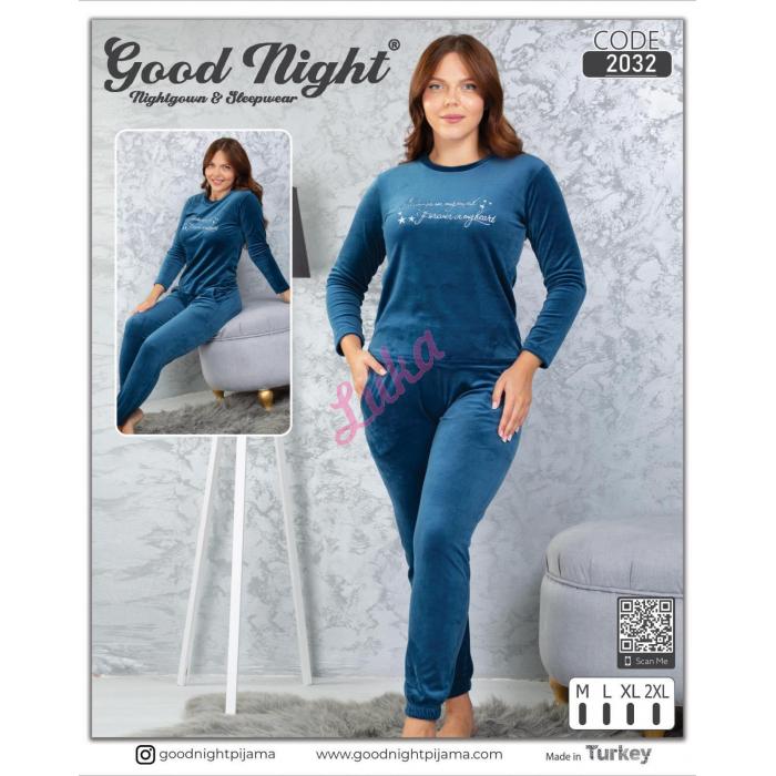 Women's welur turkish pajama Good Night