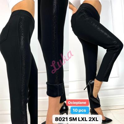 Women's black warm leggings 8021