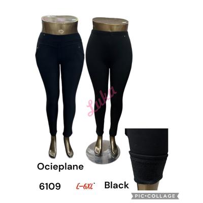 Women's black warm leggings 6109
