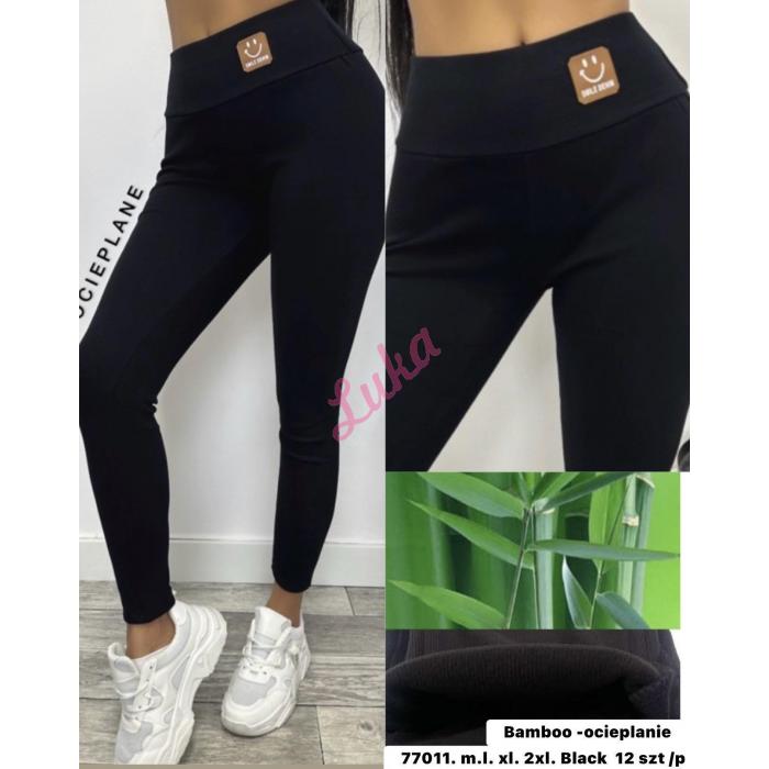 Women's black warm leggings 77012