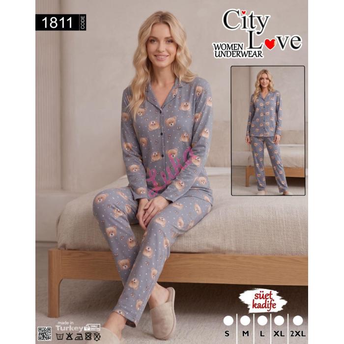 Piżama damska turecka OCIEPLANA City Love NO-1816